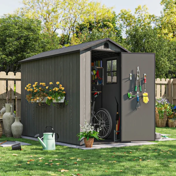 Patiowell 4x8 Plastic Storage Shed, Dark Gray
