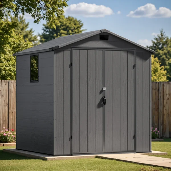 Patiowell 6x6 ft Plastic Shed with Vents and Window, Dark Gray
