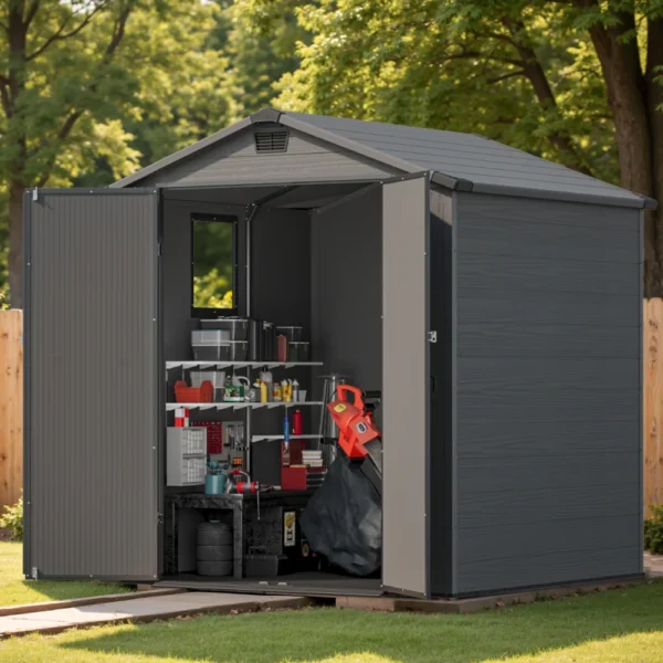 Patiowell 6x6 ft Plastic Shed with Vents and Window, Dark Gray